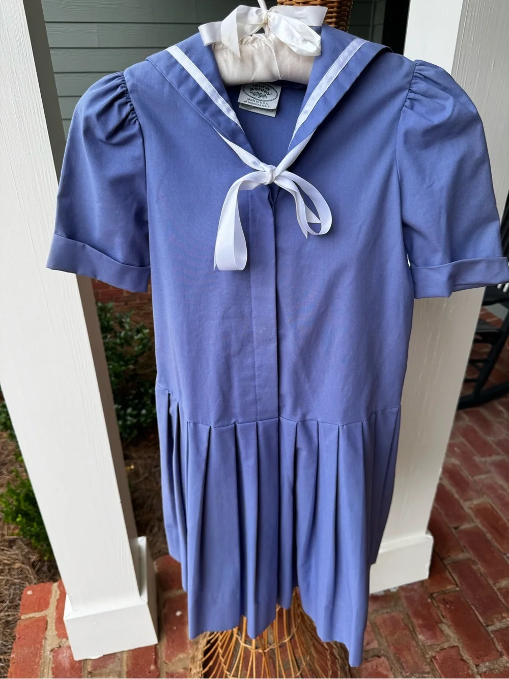 Vintage Laura Ashley Girls 9-10 Blue Cotton Sailor Dress Made USA